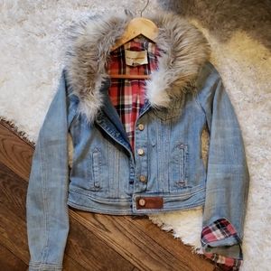 Anthropologie Faux fur collar jean jacket
